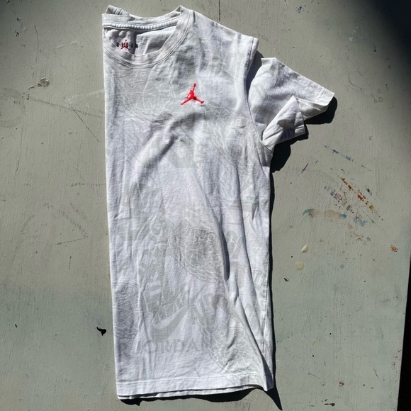 Women's Air Jordan T-Shirt White Jumpman Logo L Cotton All-Over Street NBA Icon - Picture 13 of 14